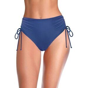 SHEKINI Womens SMALL Royal Blue Rouched Side Tie High Waist BIKINI BOTTOM NWT